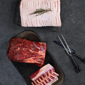 cabernet foods formal dinner meat pack, lamb rack, pork belly, ribeye